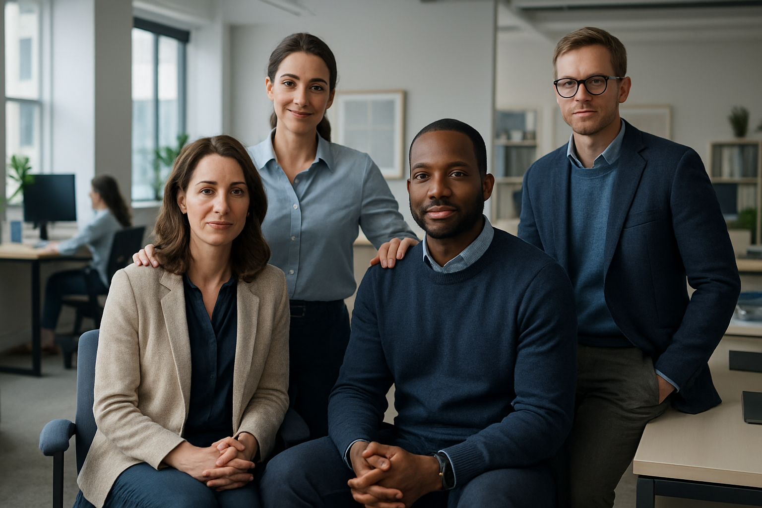 Equipe corporativa apoiada em saúde mental no trabalho